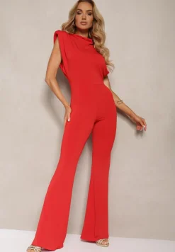 Czerwony Elegancki Kombinezon z Odkrytymi Plecami Zapinany na Guziki Formina
