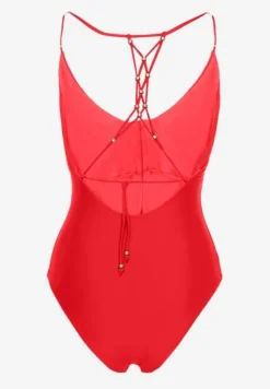 Czerwony Jednoczęściowy Strój Kąpielowy z Ozdobnym Wiązaniem na Plecach Bosiara
