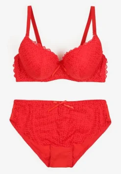 Czerwony Komplet Bielizny Koronkowej Klasyczny Biustonosz i Figi z Wysokim Stanem Nasellea