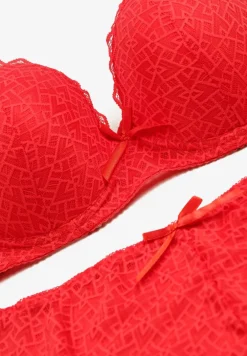 Czerwony Komplet Bielizny Koronkowej Klasyczny Biustonosz i Figi z Wysokim Stanem Nasellea