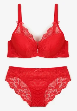 Czerwony Komplet Koronkowy z Kokardkami Majtki typu Figi i Biustonosz Full Cup Iriniues