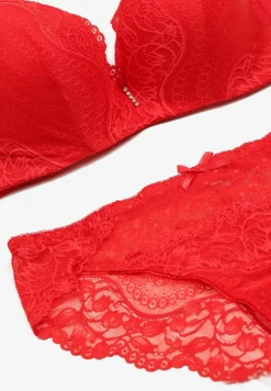Czerwony Komplet Koronkowy z Kokardkami Majtki typu Figi i Biustonosz Full Cup Iriniues
