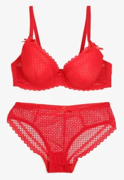 Czerwony Komplet z Koronki Regulowany Biustonosz Full Cup oraz Majtki Figi Irialynne