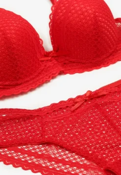 Czerwony Komplet z Koronki Regulowany Biustonosz Full Cup oraz Majtki Figi Irialynne