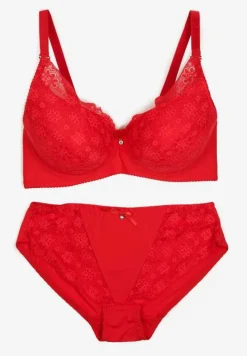 Czerwony Komplet z Koronki Figi i Usztywniany Biustonosz Nevenis