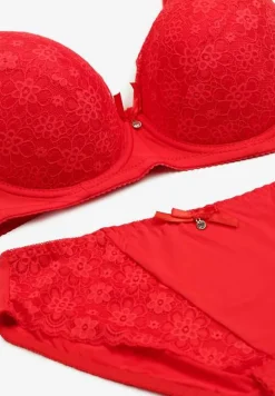 Czerwony Komplet z Koronki Figi i Usztywniany Biustonosz Nevenis