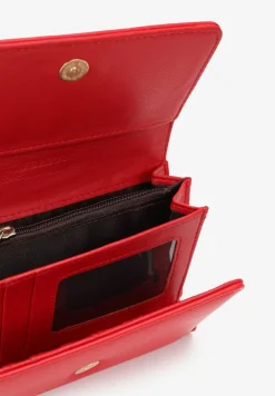 Czerwony Niewielki Portfel z Magnetyczną Klapą i Ozdobnym Napisem Ertune