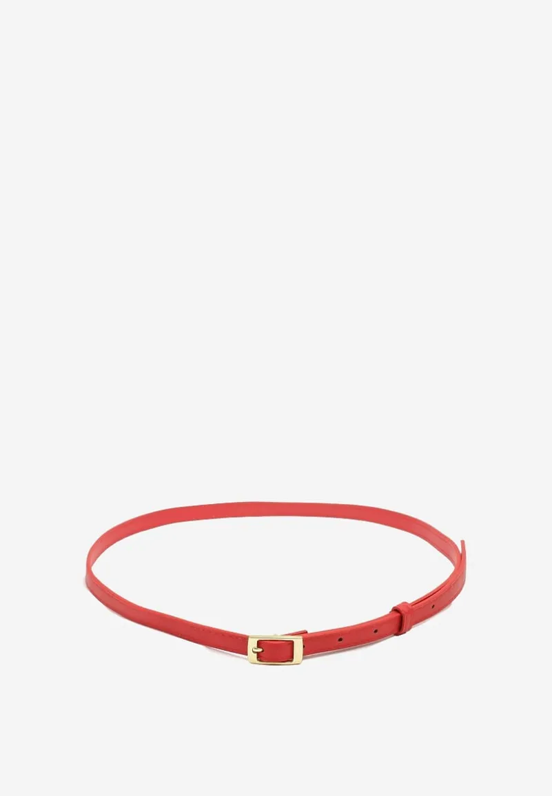 Czerwony Pasek Cienki z Prostokątną Klamrą Voreyna