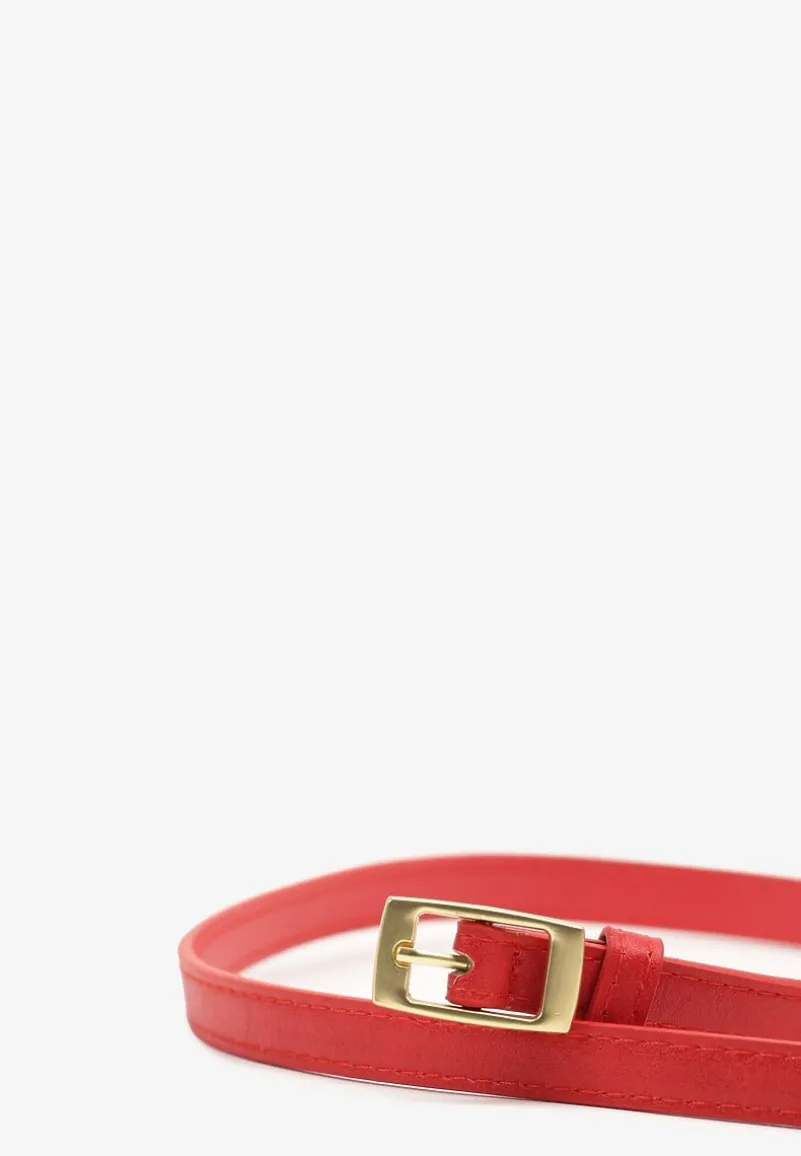 Czerwony Pasek Cienki z Prostokątną Klamrą Voreyna