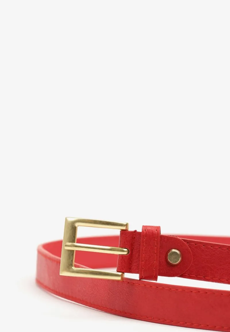 Czerwony Pasek Ozdobiony Metalową Klamrą Nairavina