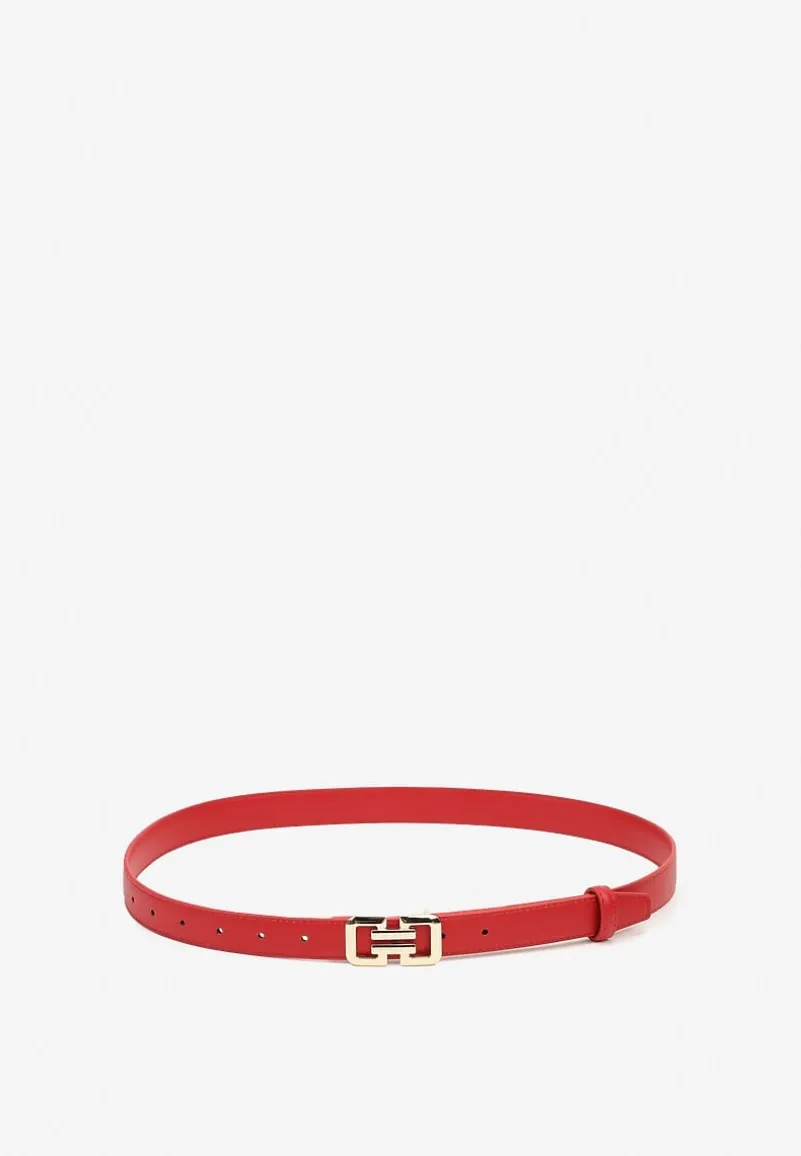 Czerwony Pasek Ozdobiony Klamrą o Geometrycznym Kształcie Vefia