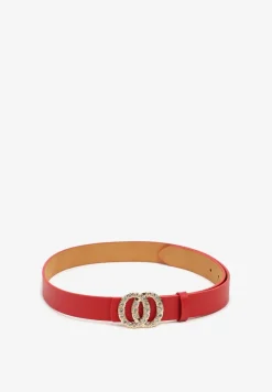 Czerwony Pasek z Okrągłą Klamrą i Cyrkoniami Kefia