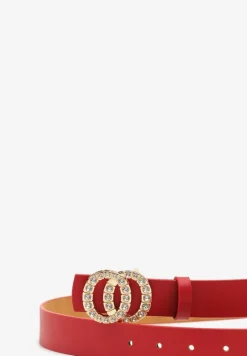 Czerwony Pasek z Okrągłą Klamrą i Cyrkoniami Kefia