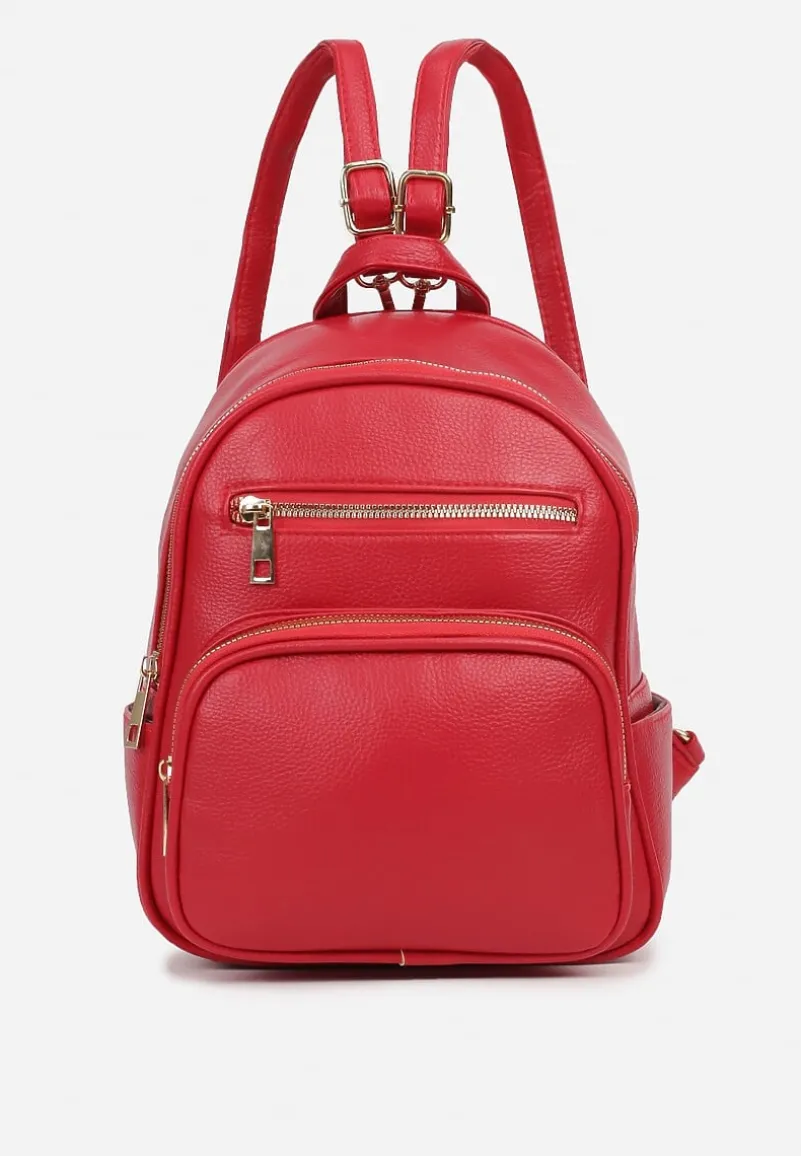 Czerwony Plecak Ozdobiony Suwakami z Odpinanymi Paskami z Regulacją Nelmira