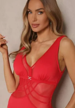 Czerwony Strój Kąpielowy z Transparentnymi Wstawkami Folore