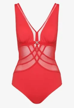 Czerwony Strój Kąpielowy z Transparentnymi Wstawkami Folore