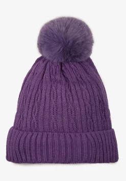 Fioletowa Czapka z Dzianiny o Ozdobnym Splocie z Pomponem Nemma