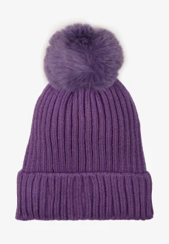 Fioletowa Czapka z Dzianinowego Materiału Ozdobiona Puszystym Pomponem Lilinde