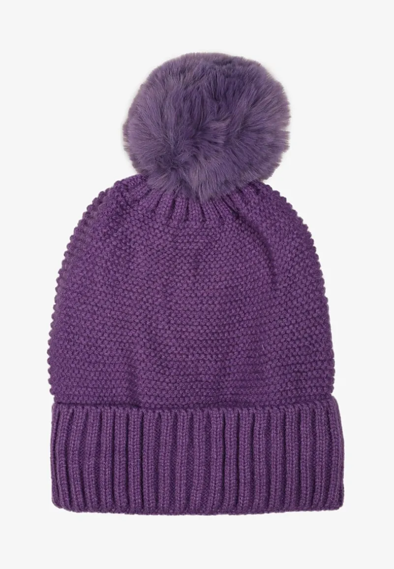 Fioletowa Dopasowana Czapka Dzianinowa z Pomponem Glinde