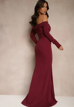 Fioletowa Rozkloszowana Sukienka Hiszpanka o Dopasowanym Kroju z Rozcięciem Tamirell