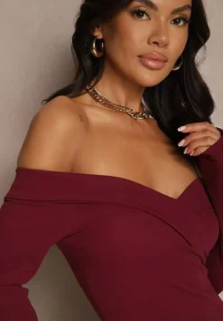 Fioletowa Rozkloszowana Sukienka Hiszpanka o Dopasowanym Kroju z Rozcięciem Tamirell