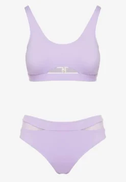 Fioletowe Bikini Biustonosz i Majtki Typu Figi Zdobione Siateczką Natelina