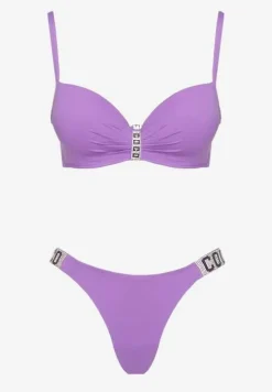 Fioletowe Bikini Biustonosz i Majtki Figi z Aplikacją z Cyrkoniami Nateria