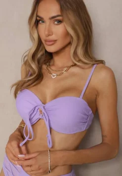 Fioletowe Bikini Biustonosz i Majtki Figi High Waist z Siateczkowymi Zdobieniami Kinovia