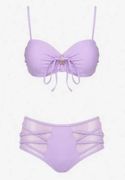 Fioletowe Bikini Biustonosz i Majtki Figi High Waist z Siateczkowymi Zdobieniami Kinovia