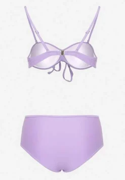 Fioletowe Bikini Biustonosz i Majtki Figi High Waist z Siateczkowymi Zdobieniami Kinovia