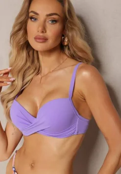 Fioletowe Bikini Biustonosz na Cienkich Ramiączkach z Regulacją i 2 Pary Majtek z Wiązaniem i Regulacją Pammarie