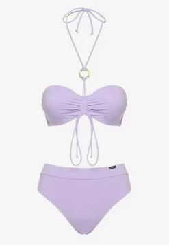 Fioletowe Bikini Figi i Usztywniany Biustonosz z Regulowanymi Ramiączkami Ozdobiony Sznurkiem Rosbia