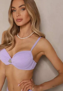 Fioletowe Bikini Majtki Figi Biustonosz z Trójkątną Aplikacją Natizeria