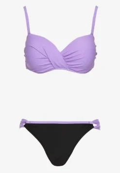 Fioletowe Bikini Majtki Figi i Biustonosz z Marszczeniem Sepiana