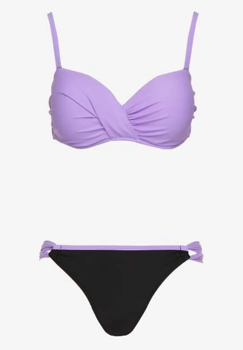 Fioletowe Bikini Majtki Figi i Biustonosz z Marszczeniem Sepiana