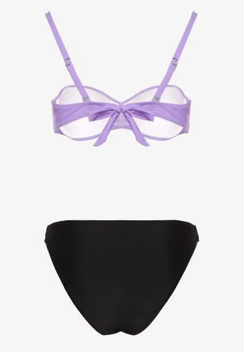 Fioletowe Bikini Majtki Figi i Biustonosz z Marszczeniem Sepiana