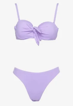 Fioletowe Bikini Majtki Figi i Usztywniany Biustonosz na Ramiączkach z Regulacją i Ozdobnym Wiązaniem Celiamarie