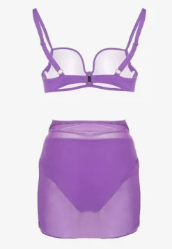 Fioletowe Bikini Majtki Typu Figi Marszczony Biustonosz i Pareo Natovena