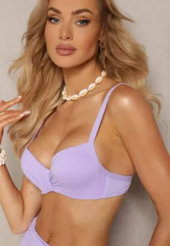 Fioletowe Bikini Usztywniany Biustonosz na Regulowanych Ramiączkach i Majtki z Wysokim Stanem Olamarie