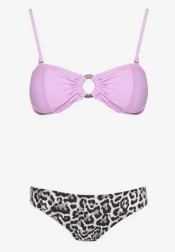 Fioletowe Bikini w Panterkę na Cienkich Ramiączkach Naiahes