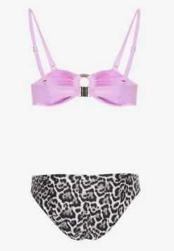 Fioletowe Bikini w Panterkę na Cienkich Ramiączkach Naiahes