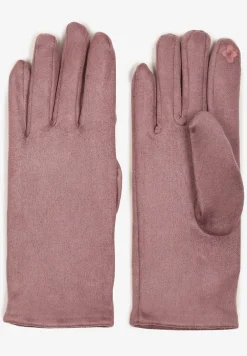 Fioletowe Rękawiczki Welurowe z Ozdobną Dzianinową Nakładką Seliti