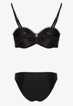 Fioletowo-Czarne Bikini z Metaliczną Nicią Usztywniany Biustonosz i Figi Mitelle