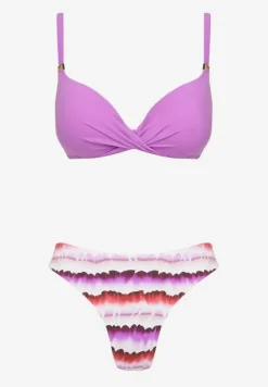 Fioletowo-Różowe Bikini Majtki Figi Ozdobione Nadrukiem i Biustonosz Natinalia