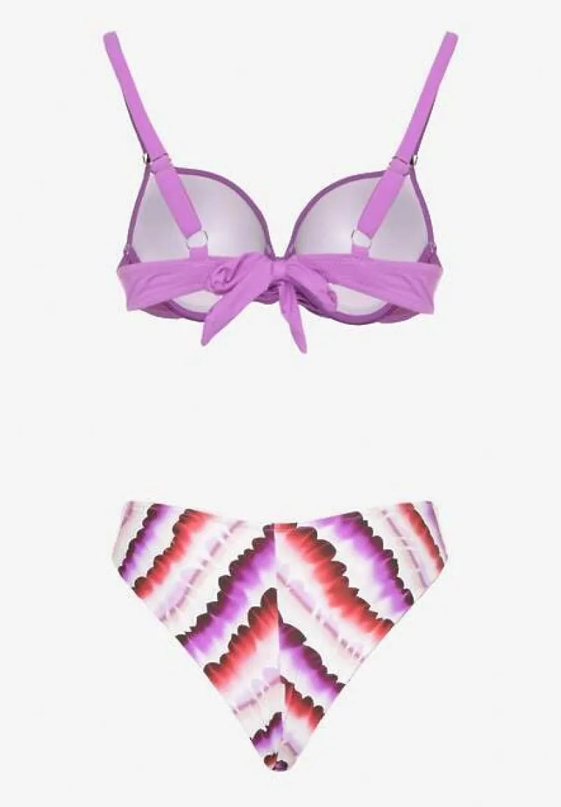 Fioletowo-Różowe Bikini Majtki Figi Ozdobione Nadrukiem i Biustonosz Natinalia
