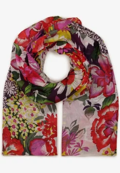 Fioletowo-Różowy Szalik Apaszka z Bawełny w Kwiecisty Wzór Lixia