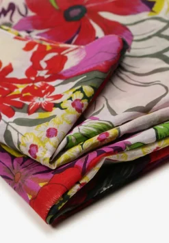 Fioletowo-Różowy Szalik Apaszka z Bawełny w Kwiecisty Wzór Lixia