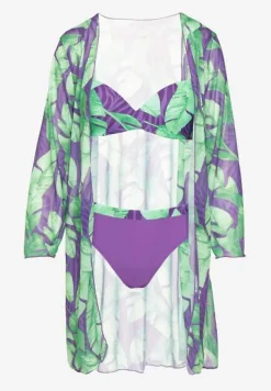 Fioletowo-Zielone Bikini Majtki Figi Biustonosz i Siateczkowa Narzutka Folanisse