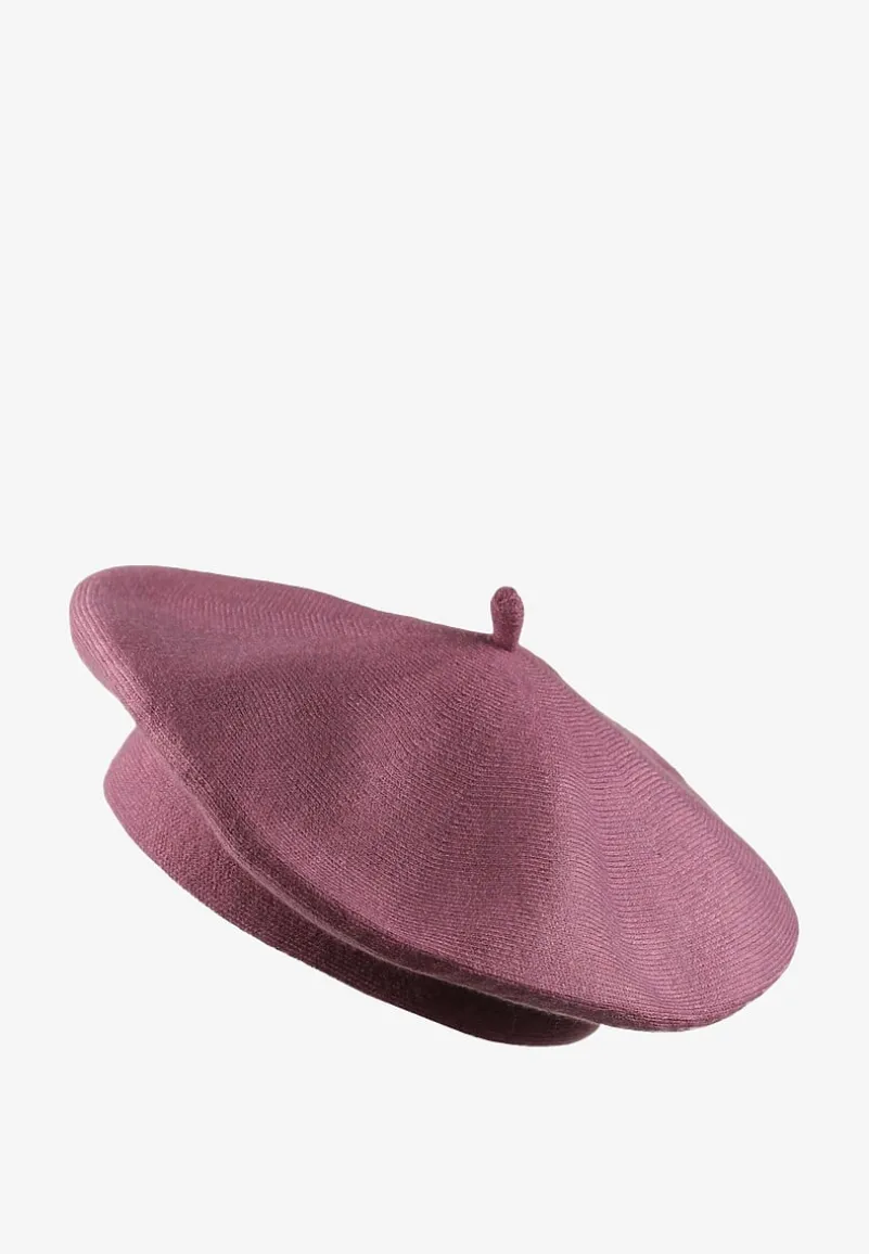 Fioletowy Klasyczny Beret z Antenką z Bawełną i Kaszmirem Emidora