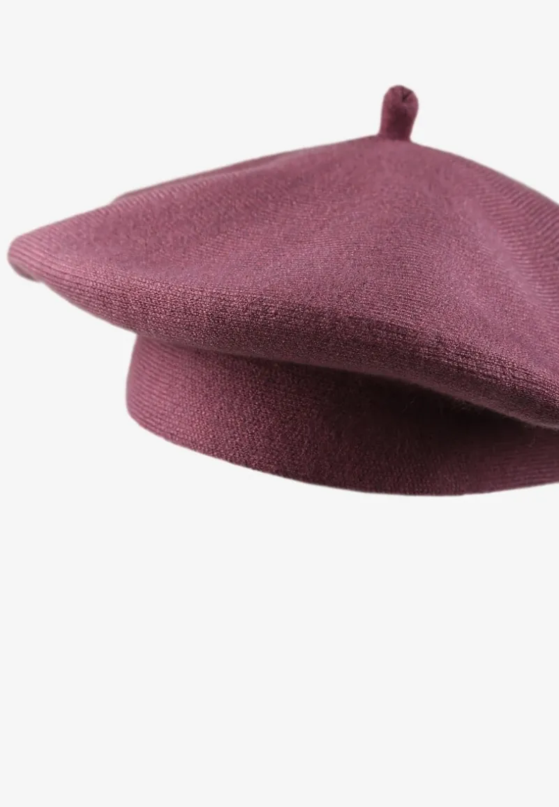 Fioletowy Klasyczny Beret z Antenką z Bawełną i Kaszmirem Emidora
